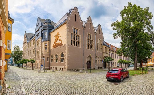 Neumarkt and local court in Rudolstadt, Thuringia, Germany, Europe