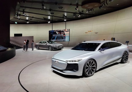 Interior view of the Audi Pavilion, Autostadt, Volkswagen AG, Wolfsburg, Lower Saxony, Germany,