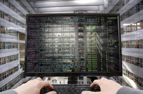 Symbolic image hacker, cyber attack on public buildings, administrations, institutions, town hall,