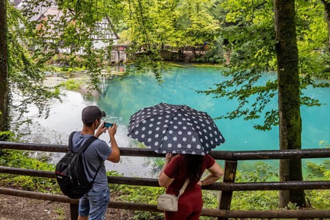 Last photos of the Blautopf in Blaubeuren in front of the popular excursion destination is closed