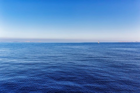 Strait, Strait of Bonifacio, sailboat on the horizon, blue sky, Mediterranean Sea, Bonifacio,
