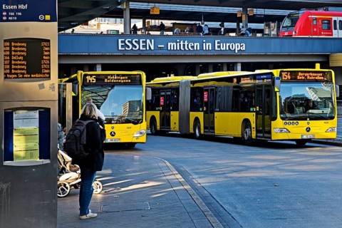 Essen public transport buses at the main station, local transport, 49-euro ticket, Essen, Ruhr