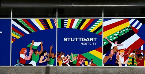 Banner, advertising and logo of the UEFA euro 2024 European Football Championship in Germany,