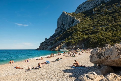 Cliffs and beach, Cala Sisine, Gulf of Orosei National Park, Parco Nazionale del Gennargentu e del
