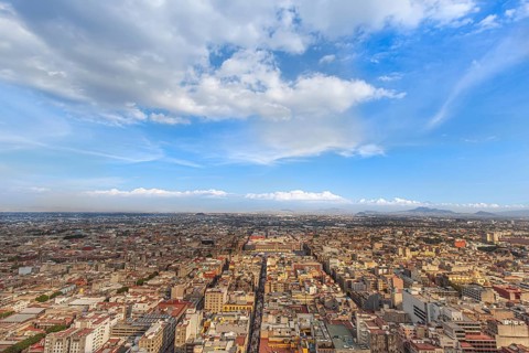 Scenic panoramic view of Mexico City center from the observation deck at the top of Latin American