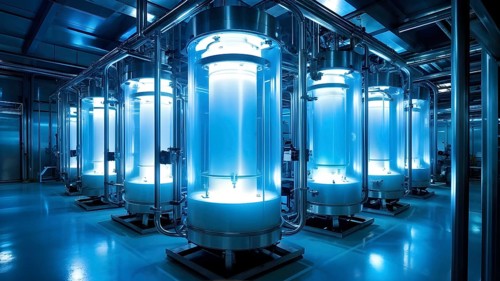 Mechanized pharmaceutical bioreactor in a manufacturing laboratory, AI generated