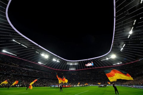 Overview, flag waving in front of the start of the match, German flags, flags, UEFA Nations League
