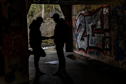 Symbolic image, drug deal, dark secret in a bunker, Ostallgäu Bavaria