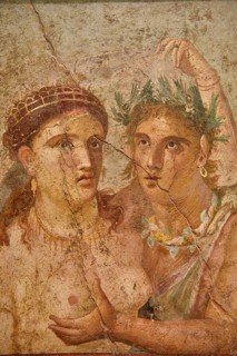 Erotic wall painting of Satiro and Menade, Casa di Lucio Cecilio Giocondo in Pompeii, Museo