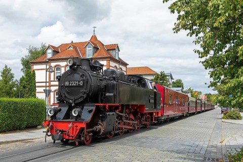 Molli steam train, town centre, Bad Doberan, Mecklenburg-Western Pomerania, Germany, Europe