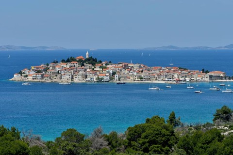 The historic centre of Primosten, Adriatic Sea, Šibenik-Knin, Dalmatia, Croatia, Europe