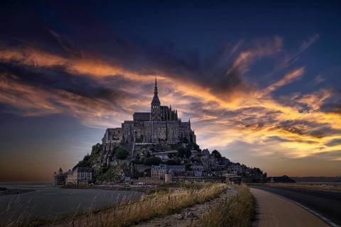 Mont Saint Michel, dusk, Normandy, France, Europe