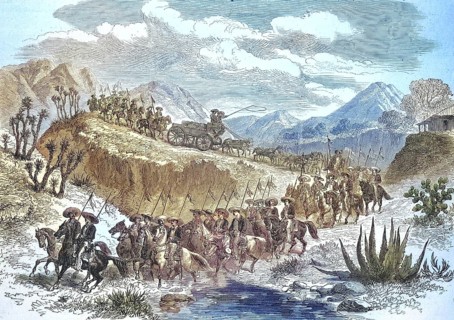 Convoy with silver ingots from the silver mines on the way to Mexico City, 1869, Mexico, Historic,