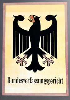 Sign with federal eagle at the Federal Constitutional Court, Karlsruhe, Baden-Württemberg, Germany,