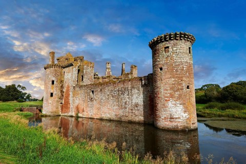 Exterior of Caerlaverock Castle, Dumfries Galloway, Scotland, United Kingdom, Europe