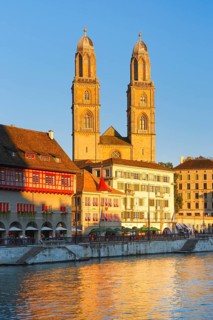 Zurich Grossmünster, Limmat, Zurich, Switzerland, Europe