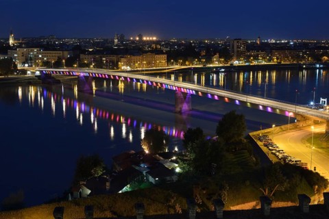 View from Petrovaradin Fortress of Liberty Bridge over the Danube, Novi Sad, Vojvodina province,