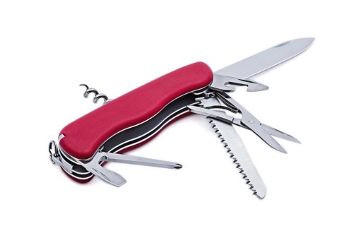 Swiss army multipurpose multitool pocket knife isolated on white