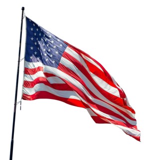 American flag waving in the wind isolated on white