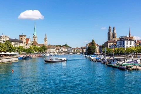 Zurich skyline city on the river Limmat in Zurich, Switzerland, Europe