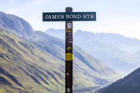 James Bond Goldfinger curve viewpoint on the Furka Pass. Scenes for the James Bond film Goldfinger