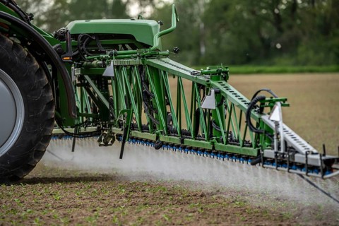 Agriculture, pesticide being sprayed on a field, sugar beet seedlings, North Rhine-Westphalia,