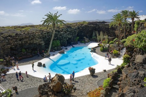 Pool landscape, Jameos del Agua art and cultural site, designed by artist César Manrique,