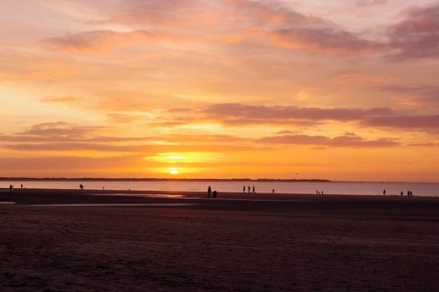 Landscape, Sunset, Beach, Colour, Langeoog, Lower Saxony, Germany, The sky has turned orange.