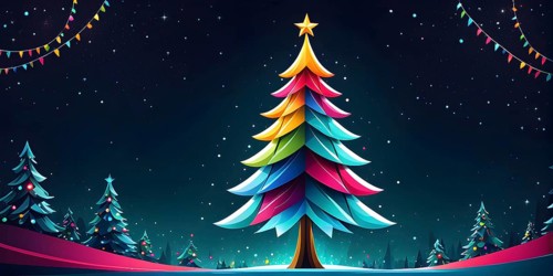Abstract Christmas tree illustration with vibrant colors and geometric shapes, AI generated