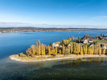 Aerial view of the north-western tip of the island of Reichenau with the district of Niederzell and