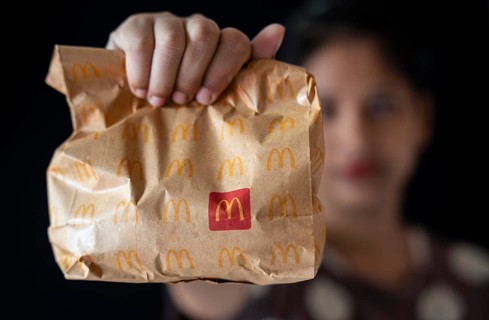 A take away pack of a McDonald's burger on October 26, 2024 in Guwahati, India. McDonald's recent