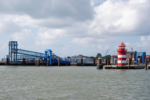 Ferry pier, lighthouse, harbour, Wyk, Föhr, North Sea island, North Frisia, Schleswig-Holstein,