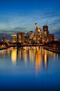 Twilight shot, skyline, banking district, financial district, Taunus Tower, Tower 185, Commerzbank,