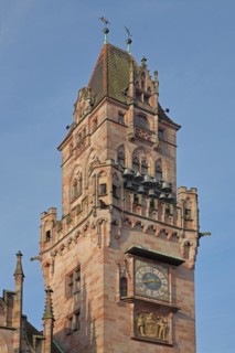 Tower at the New Town Hall built in 1900, Glockenspiel, St. Johann New Town Hall, Saarbrücken,