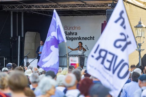 Election campaign event of the Sahra Wagenknecht BSW alliance, on Dresden's Schlossplatz, State