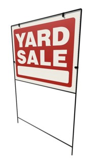 Left facing yard sale real estate yard sign isolated on a white background