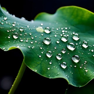 Close up of a lotus leaf showcasing its hydrophobic tendencies repelling water droplets, AI