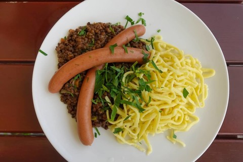 Swabian cuisine, traditional cuisine, home cooking, typical Swabian, hearty, lentils with spaetzle