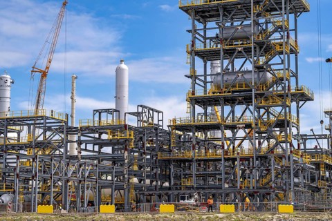 New building, construction site, of a bio-refinery of the Finnish oil company Neste, here, among
