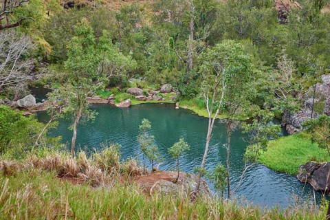 Nature landscape of a little lake from the Small Millstream Falls near Cairns in spring,