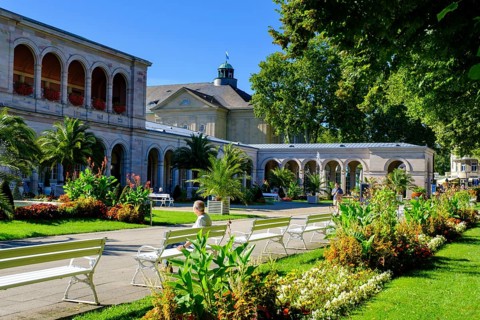 Spa garden, at the Regentenbau, Bad Kissingen, Rhön, Lower Franconia, Franconia, Bavaria, Germany,