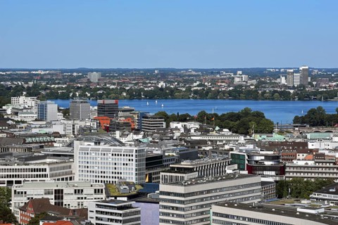 Europe, Germany, Hanseatic City of Hamburg, View of the City and the Outer Alster Lake, Residential