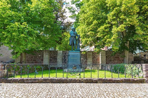 Bach memorial on the Frauenplan in Eisenach, Thuringia, Germany, Europe