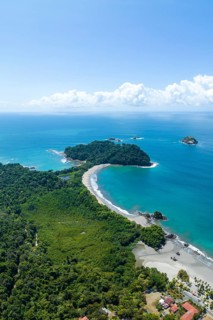 Aerial view, coast and rainforest, Corrohoe Bay and Playa Espadilla, Manuel Antonio National Park,