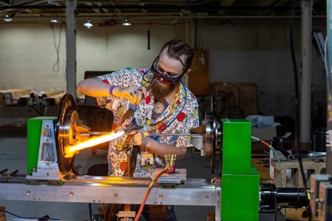Detroit, Michigan, Artists create glass and other artworks at the Michigan Glass Project's annual