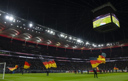 Choreography with German flags, flags, flag waving, video cube, international match Germany GER vs.