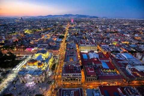 Panoramic view of Mexico City from the observation deck at the top of Latin American Tower (Torre