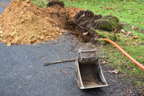 Laying fibre optic cable for fast Internet, Schleswig-Holstein, Germany, Europe