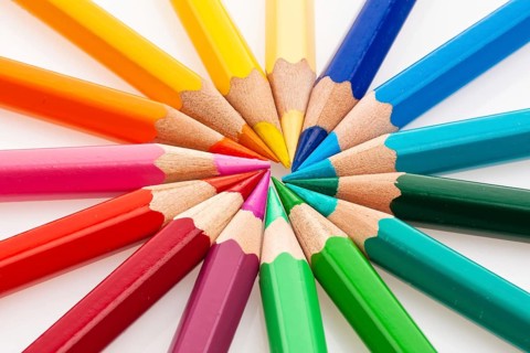 Many different coloured pencils on a white background, Studio