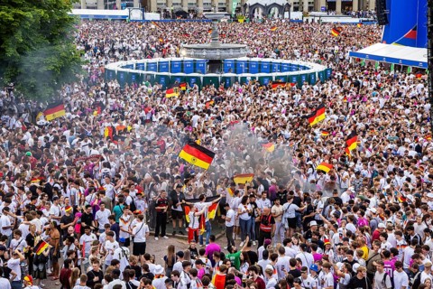 UEFA European Football Championship. Enthusiastic fans at the public viewing in the host city of
